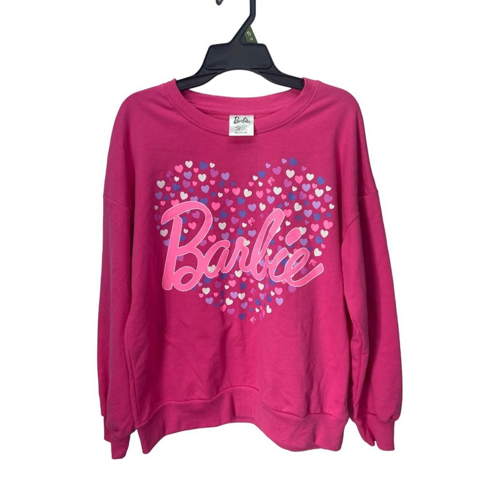 Barbie Girls Pink Heart Logo Long Sleeve Pull Over Sweatshirt Size XL